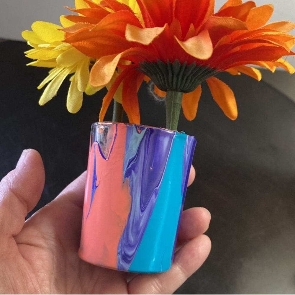 Handmade vase or votive tea light holder NEW colorful pour paint made by me